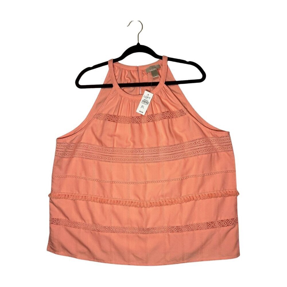 LOFT Outlet NWT Peach Embroidered Fringe Sleeveless Top XL Boho